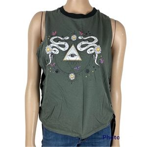 Evil Eye & Snake Graphic Lace Up Tank Top Juniors XXL